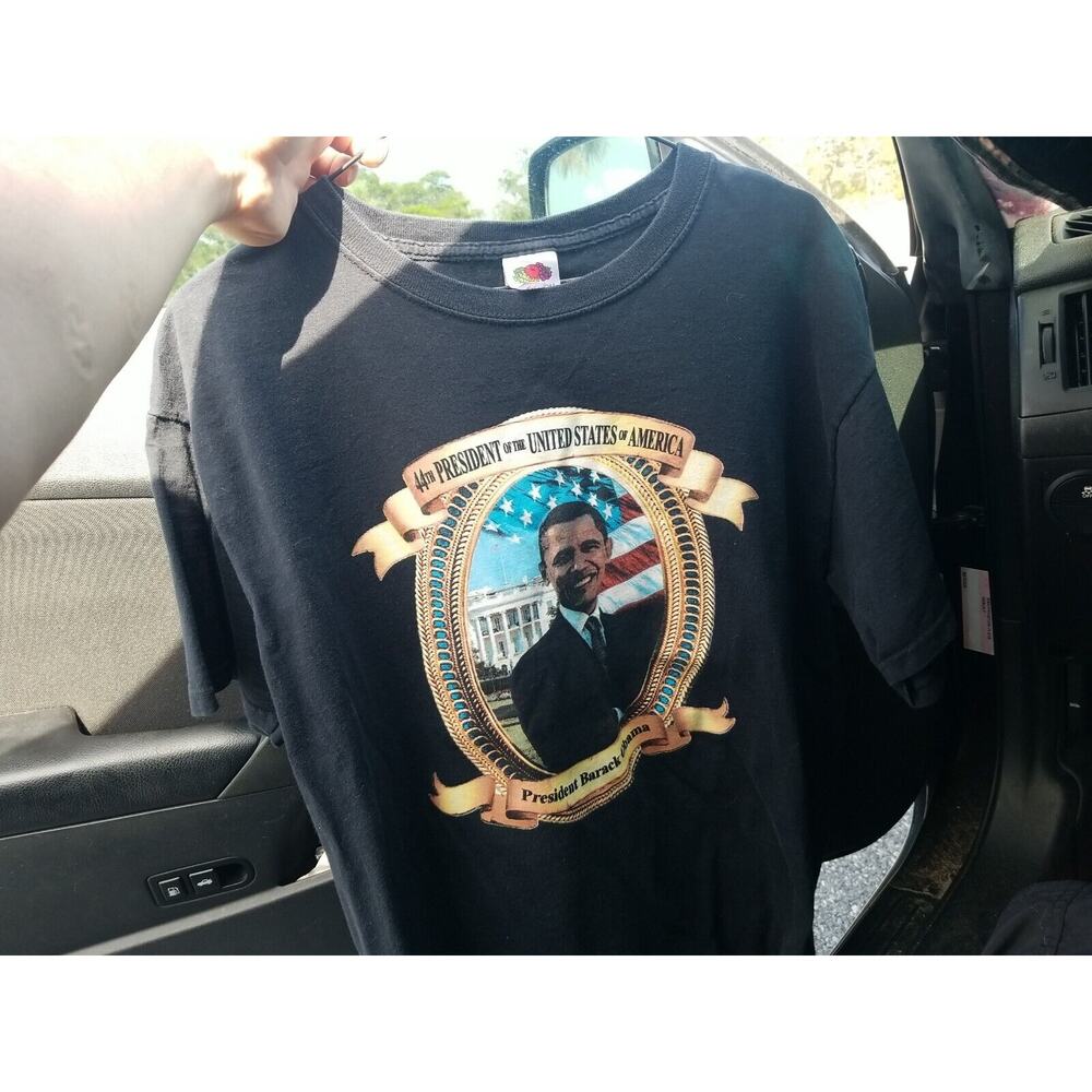Barack Obama Change T-shirt 44th President Y2K Size Large Black Tee Faded